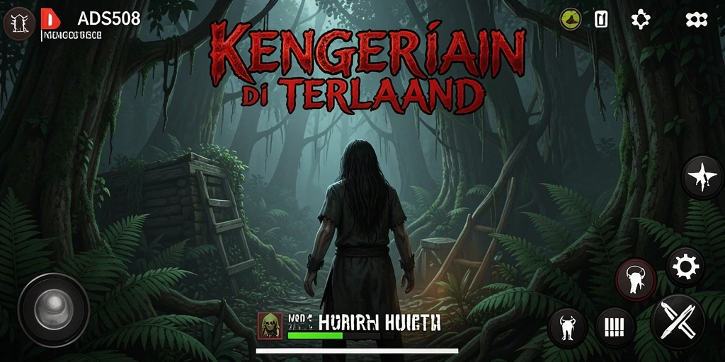 Screenshot utama menampilkan suasana mencekam hutan dalam game Horor Hutan.