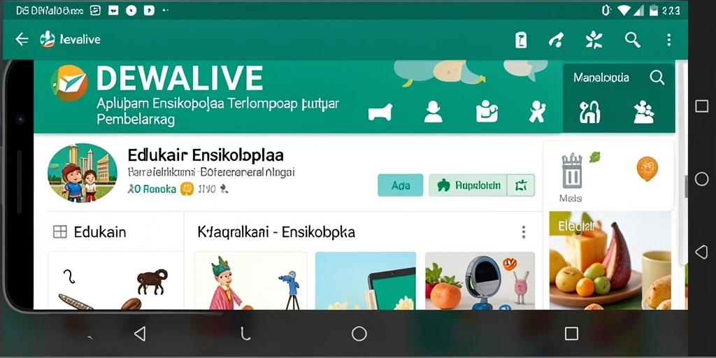 Tampilan antarmuka aplikasi Ensiklopedia DEWALIVE yang informatif.