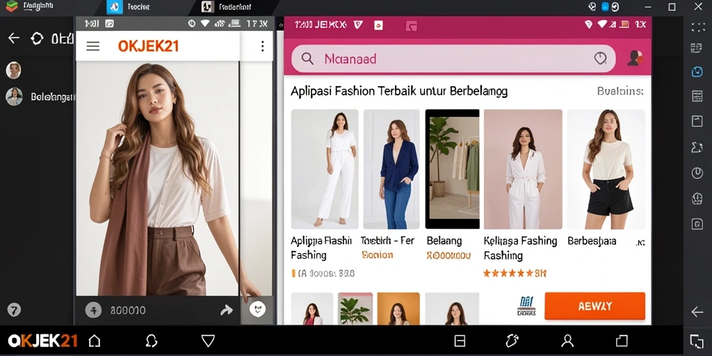 Antarmuka OKJEK21 menampilkan pilihan fashion lengkap dan mudah dijelajahi.