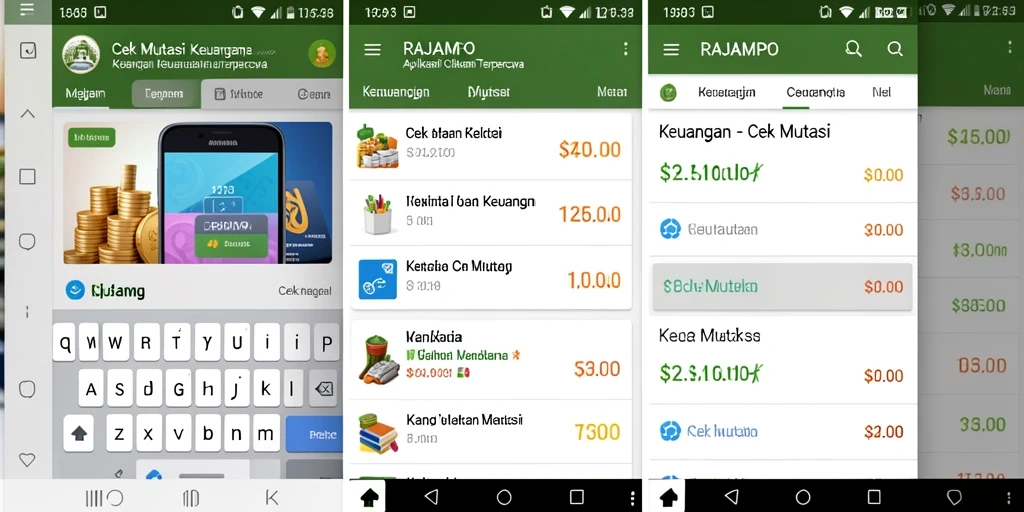Tampilan antarmuka aplikasi RAJAMPO untuk cek mutasi keuangan.