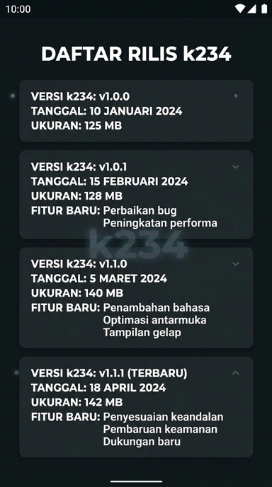 Riwayat Versi Terbaru k234 untuk Pengguna Android